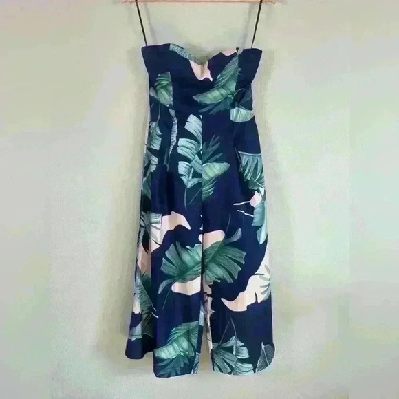 Lulu's Rainforest Blooms Navy Blue Print Strapless Midi Jumpsuit Women's Large - Picture 5 of 13